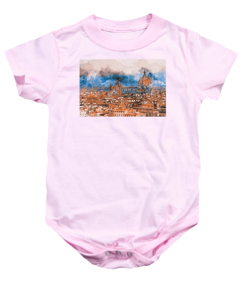 Florence Sunset Baby Onesie featuring the painting Florence - 10 by AM FineArtPrints