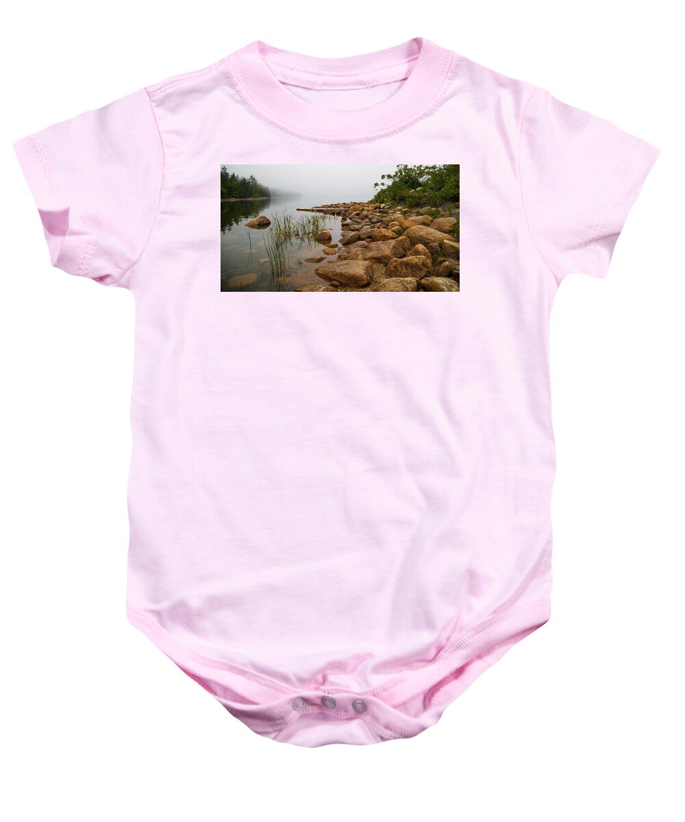 Jordan Pond Baby Onesie featuring the photograph Foggy Morning on Jordan Pond by Kevin Craft