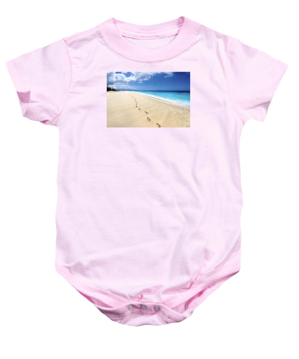 Shoreline Baby Onesie featuring the photograph Footsteps of Tranquility by Sean Davey