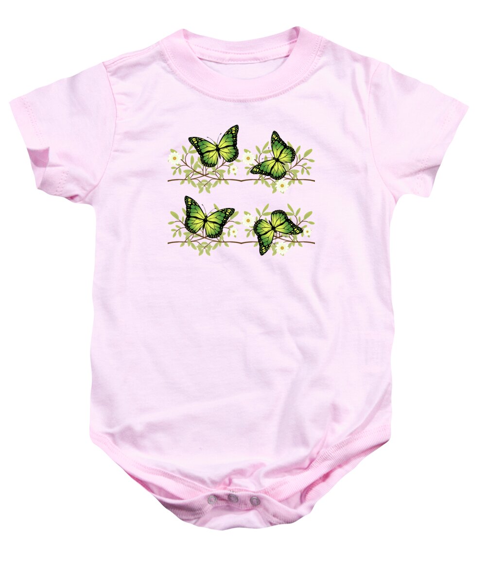 Nature Baby Onesie featuring the photograph Four green butterflies by Gaspar Avila