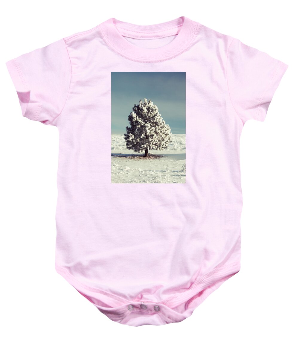 Hoarfrost Baby Onesie featuring the photograph Frosty the Tree by Todd Klassy