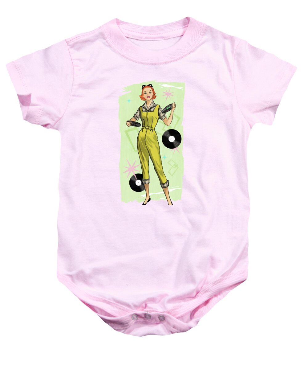  Mid-century Baby Onesie featuring the painting Fun With Records by Little Bunny Sunshine