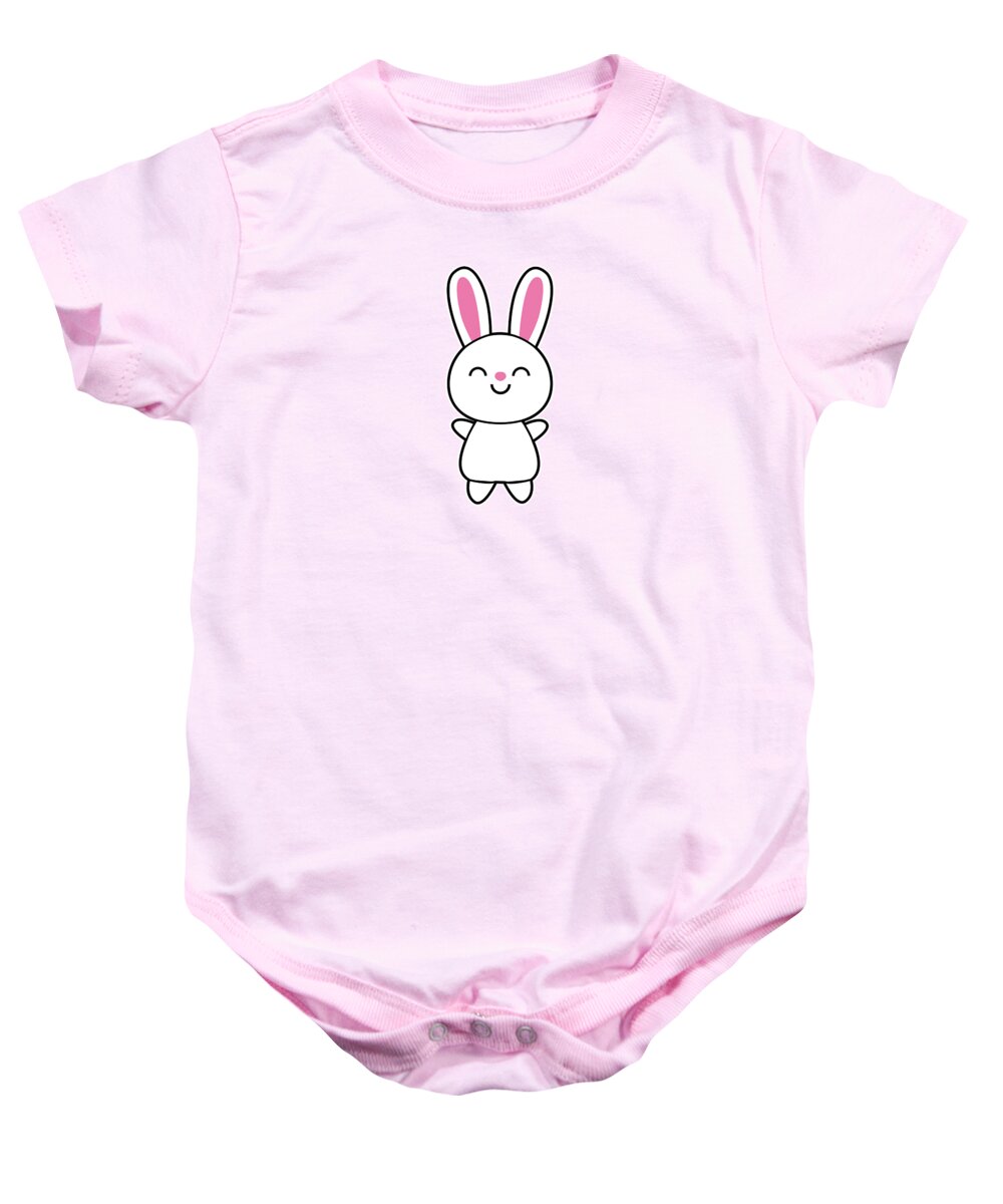 Hare Baby Onesie featuring the digital art Funny Cute Rabbit Bunny in Pink by Philipp Rietz