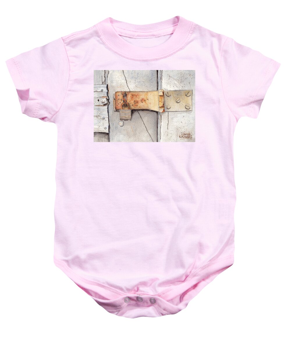 Lock Baby Onesie featuring the painting Garage Lock Number Two by Ken Powers