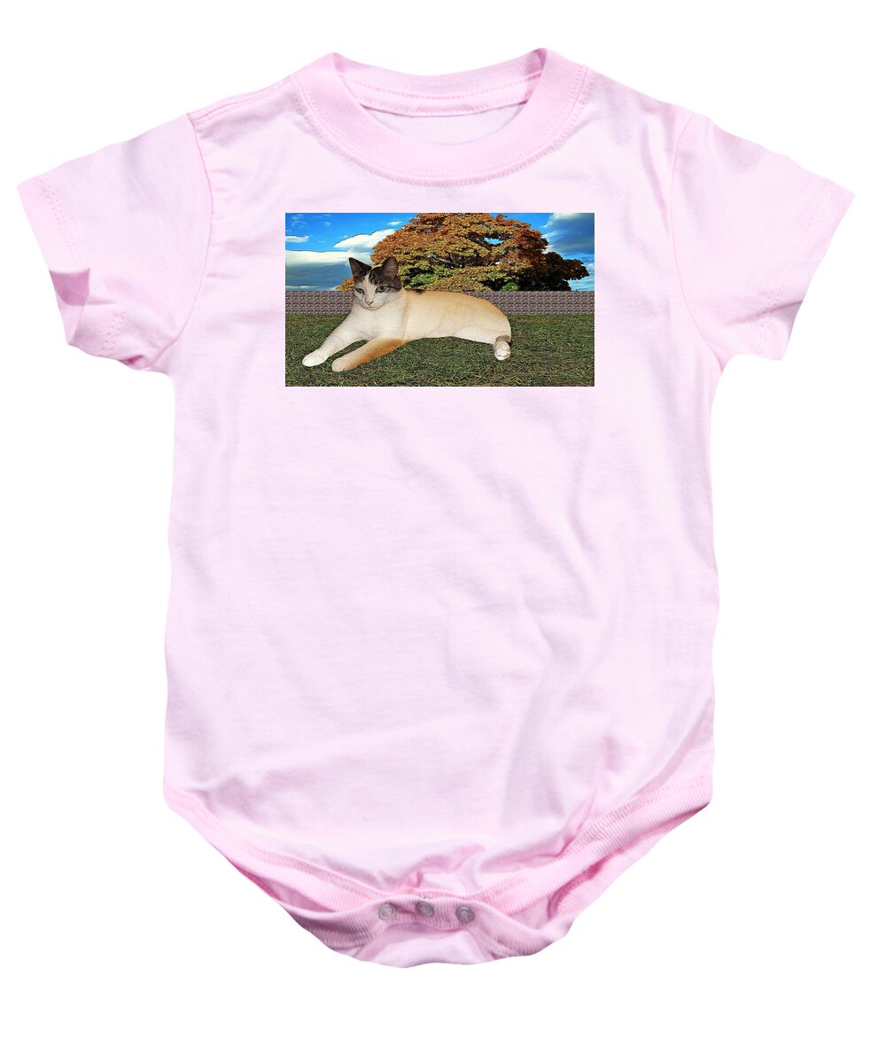 Cats Baby Onesie featuring the digital art Giant cat by Karl Rose