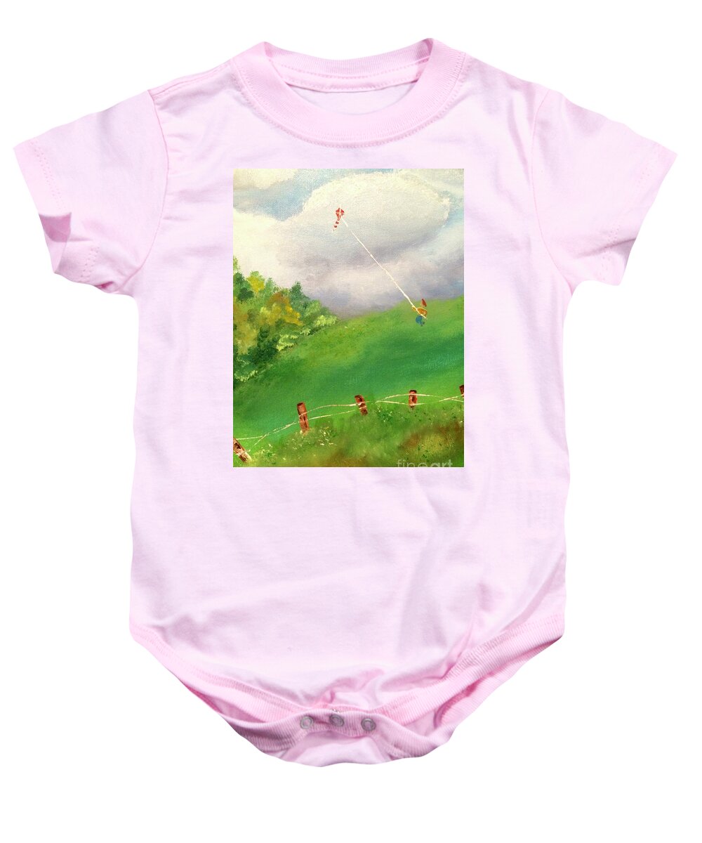 Kite Baby Onesie featuring the painting Go Fly A Kite by Denise Tomasura
