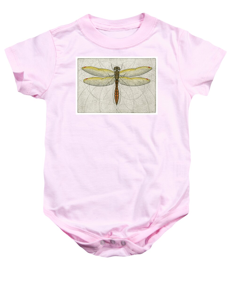 Golden Baby Onesie featuring the painting Golden Winged Skimmer by Charles Harden
