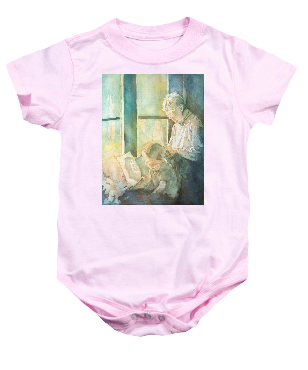 Family Baby Onesie featuring the painting Gramdma Braids by Jenny Armitage