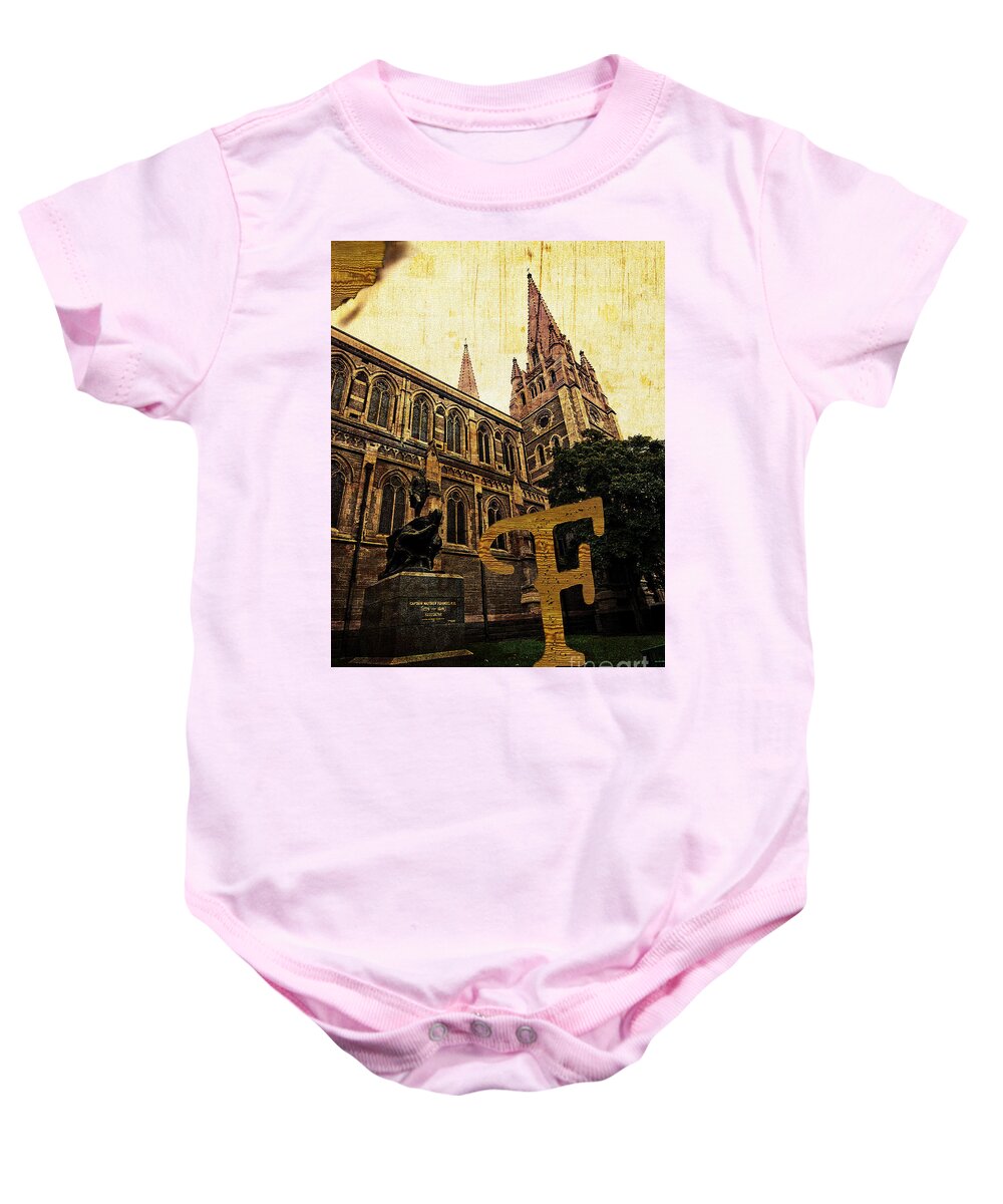 Cultural Baby Onesie featuring the photograph Grungy Melbourne Australia Alphabet Series Letter F Captain Matt by Beverly Claire Kaiya
