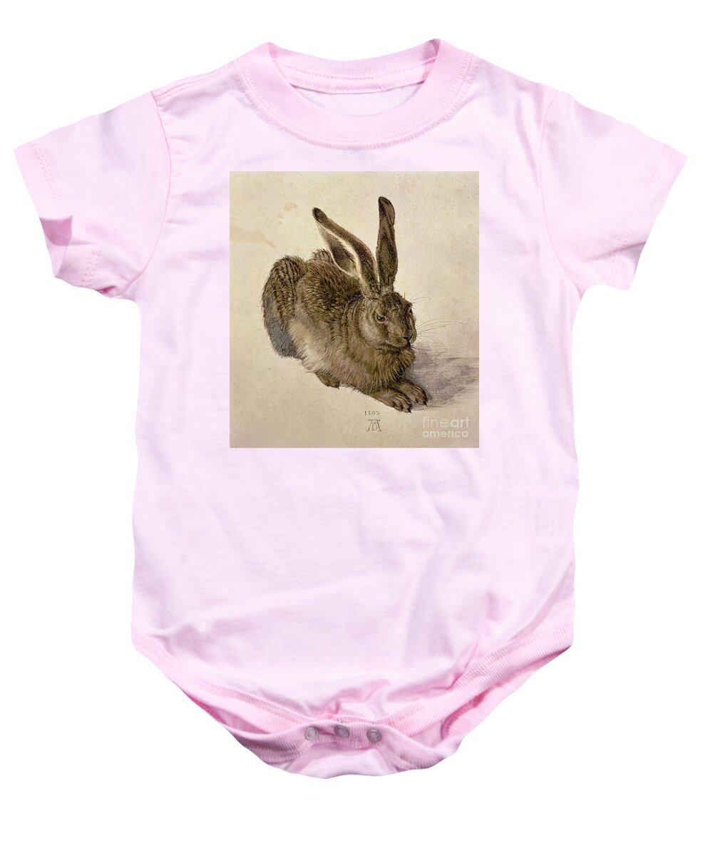 #faatoppicks Baby Onesie featuring the painting Hare by Albrecht Durer