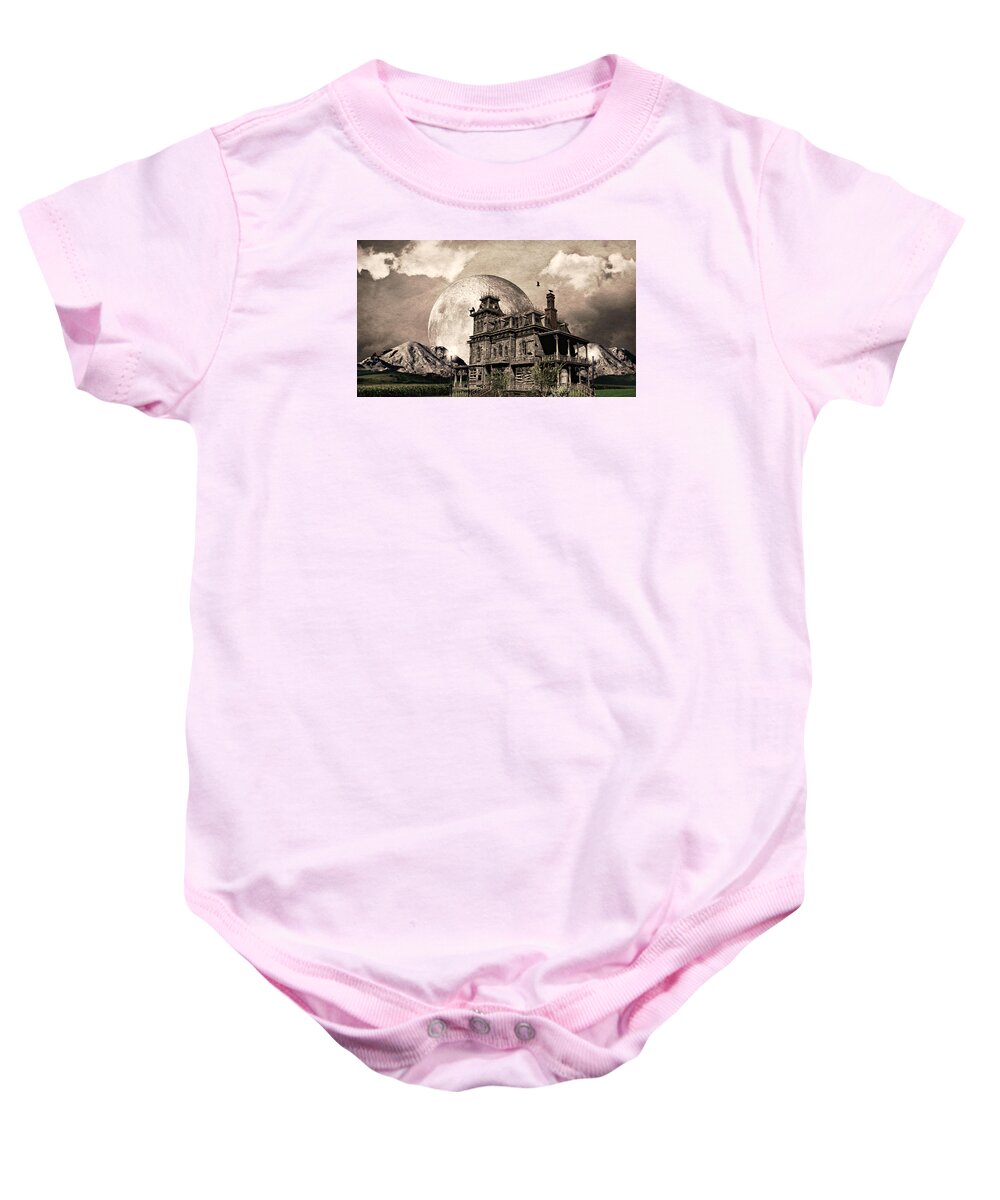 Halloween Baby Onesie featuring the mixed media Haunted Haven by Ally White