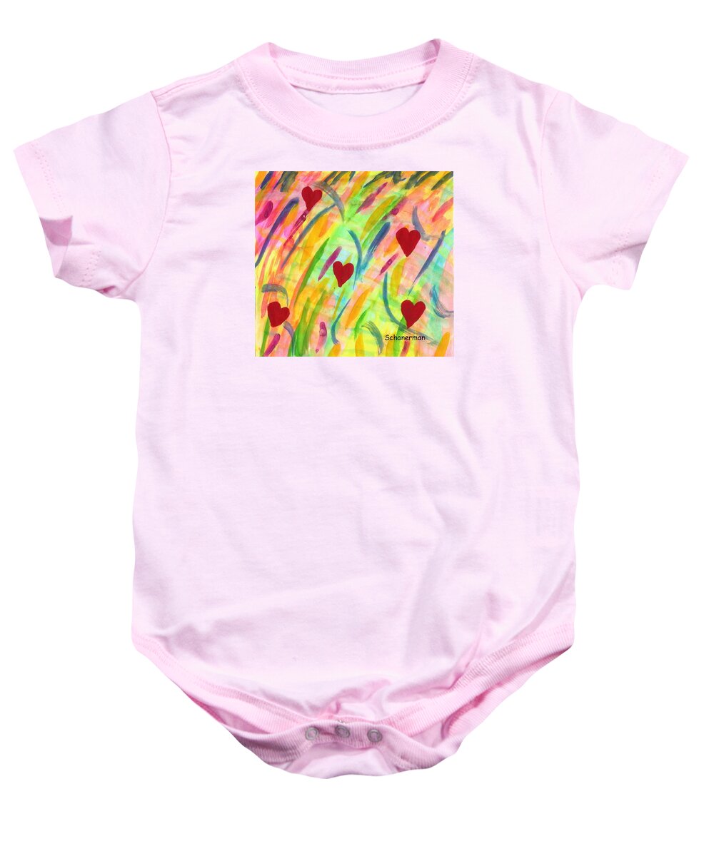 Watercolor Baby Onesie featuring the painting heARTs of Spring by Susan Schanerman