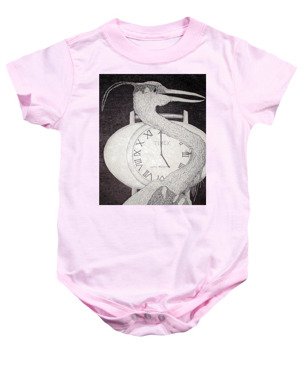 Pen Baby Onesie featuring the drawing Heron Time by Shane Bechler