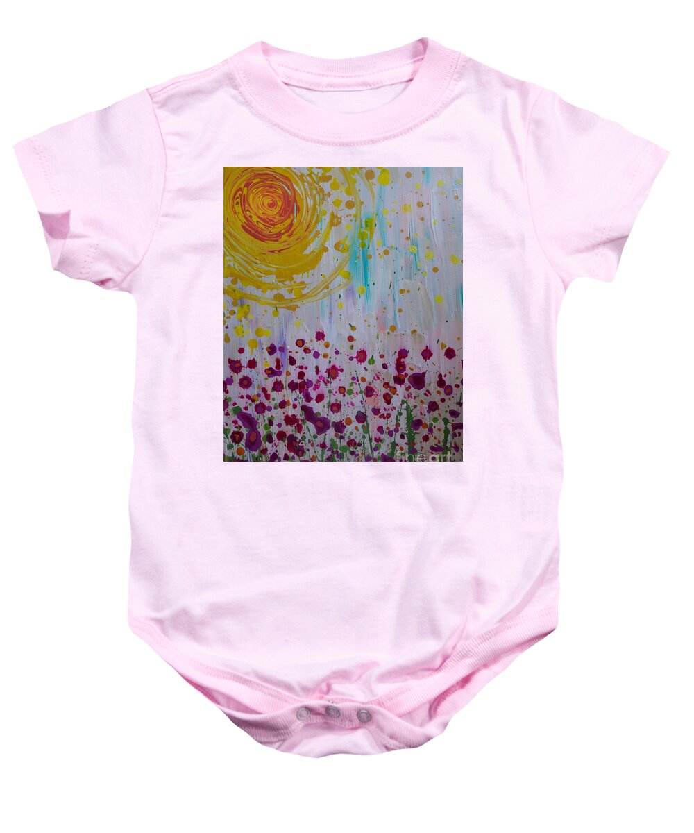 Hollyhocks Baby Onesie featuring the painting HollyNation by Jacqueline Athmann