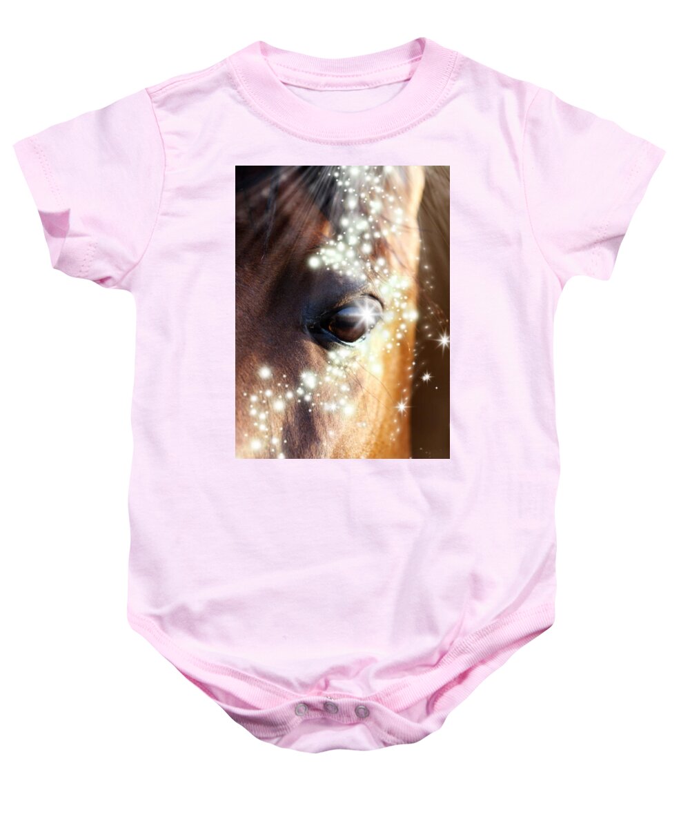 Portrait; Face; Eye; Head; Nature; Abstract; Mouth; Winter; Wet; Young; Animal; Sunlight; Vertical; Color Image; Blur; Large; Shiny; Animal Wildlife; Animals In The Wild; Season; Animal Themes Baby Onesie featuring the digital art Horse by Cepiatone Fine Art Callie E Austin