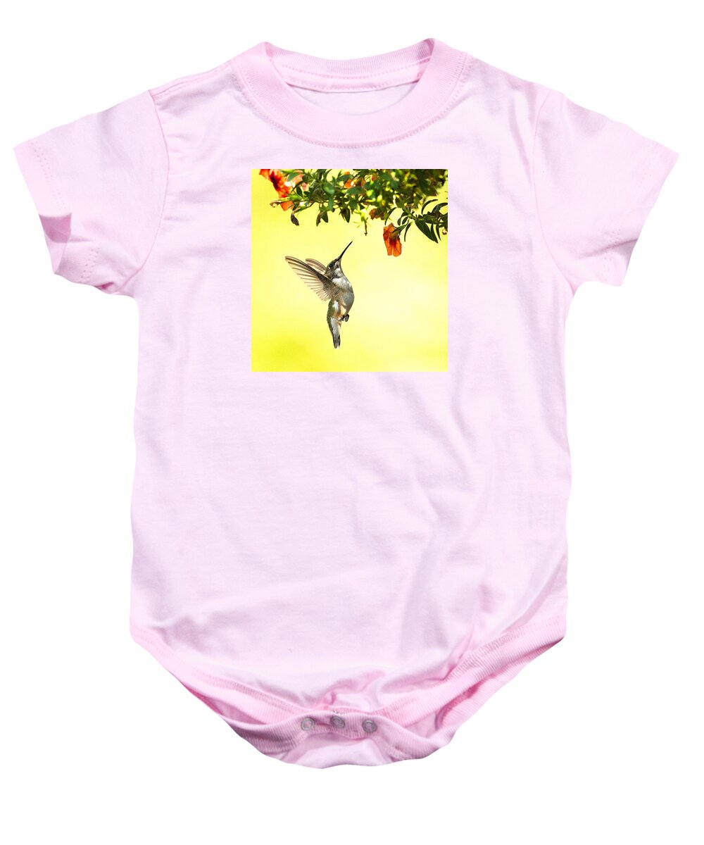Hummingbird Baby Onesie featuring the photograph Hummingbird Under the Floral Canopy by William Jobes