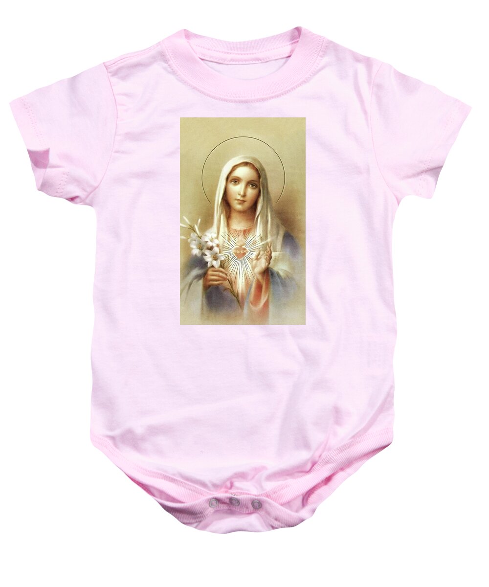 Immaculate Heart Of Mary Baby Onesie featuring the mixed media Immaculate Heart of Mary by Movie Poster Prints