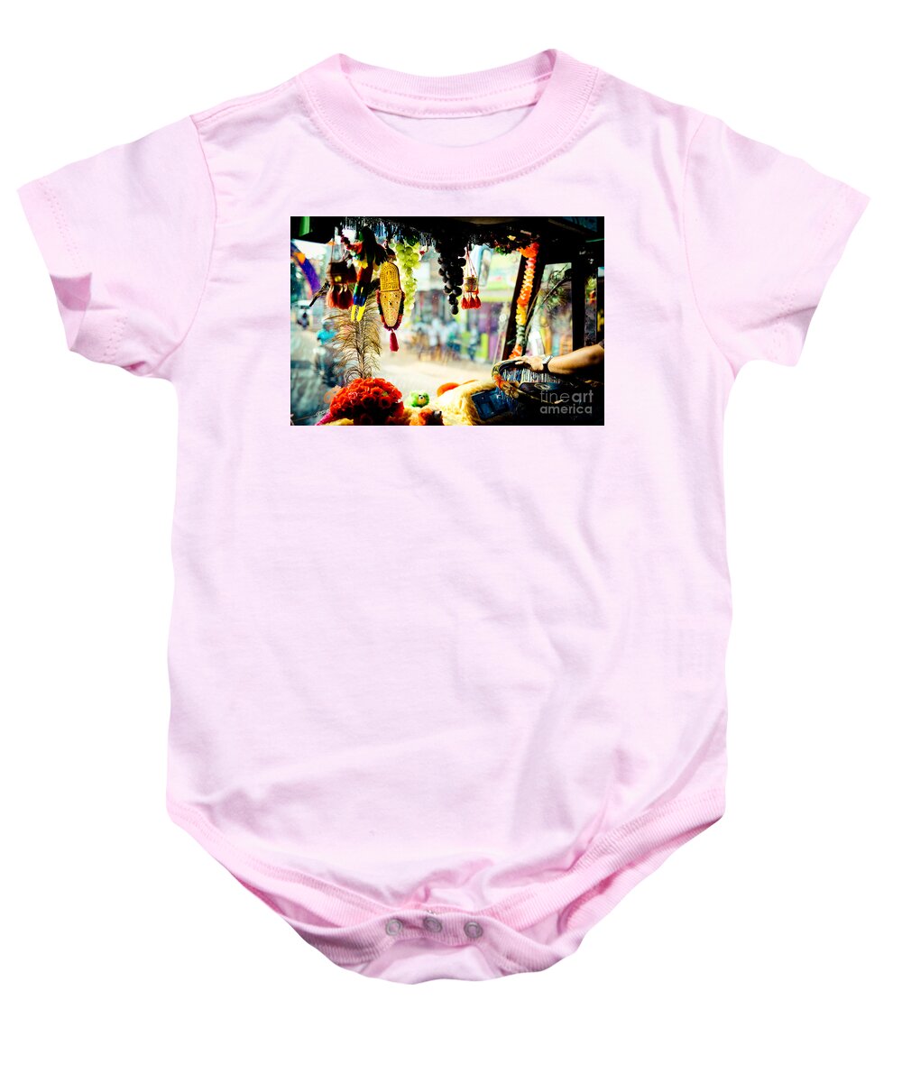 Tropical Baby Onesie featuring the photograph Indian street from window in the bus Kerala India by Raimond Klavins