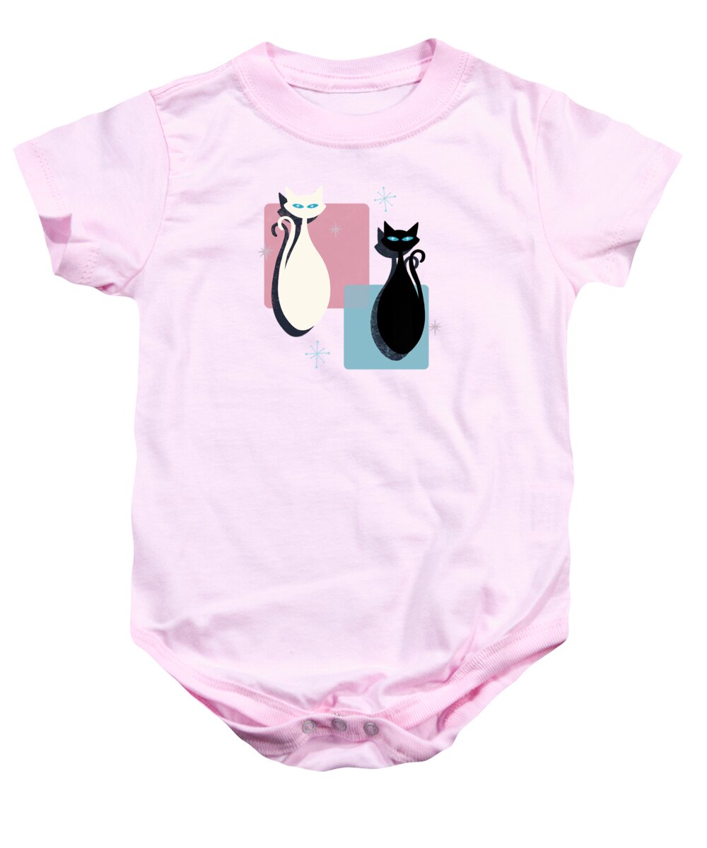 Painting Baby Onesie featuring the painting Jazzy Midcentury Modern Black And White Abstract Cats by Little Bunny Sunshine