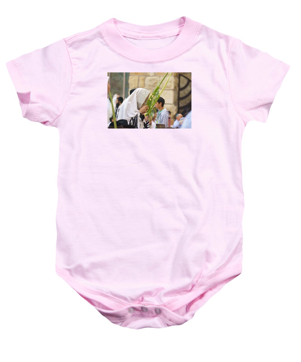  Orthodox Baby Onesie featuring the photograph Jewish Sunrise Prayers At The Western Wall, Israel 6 by Jeffrey Worthington