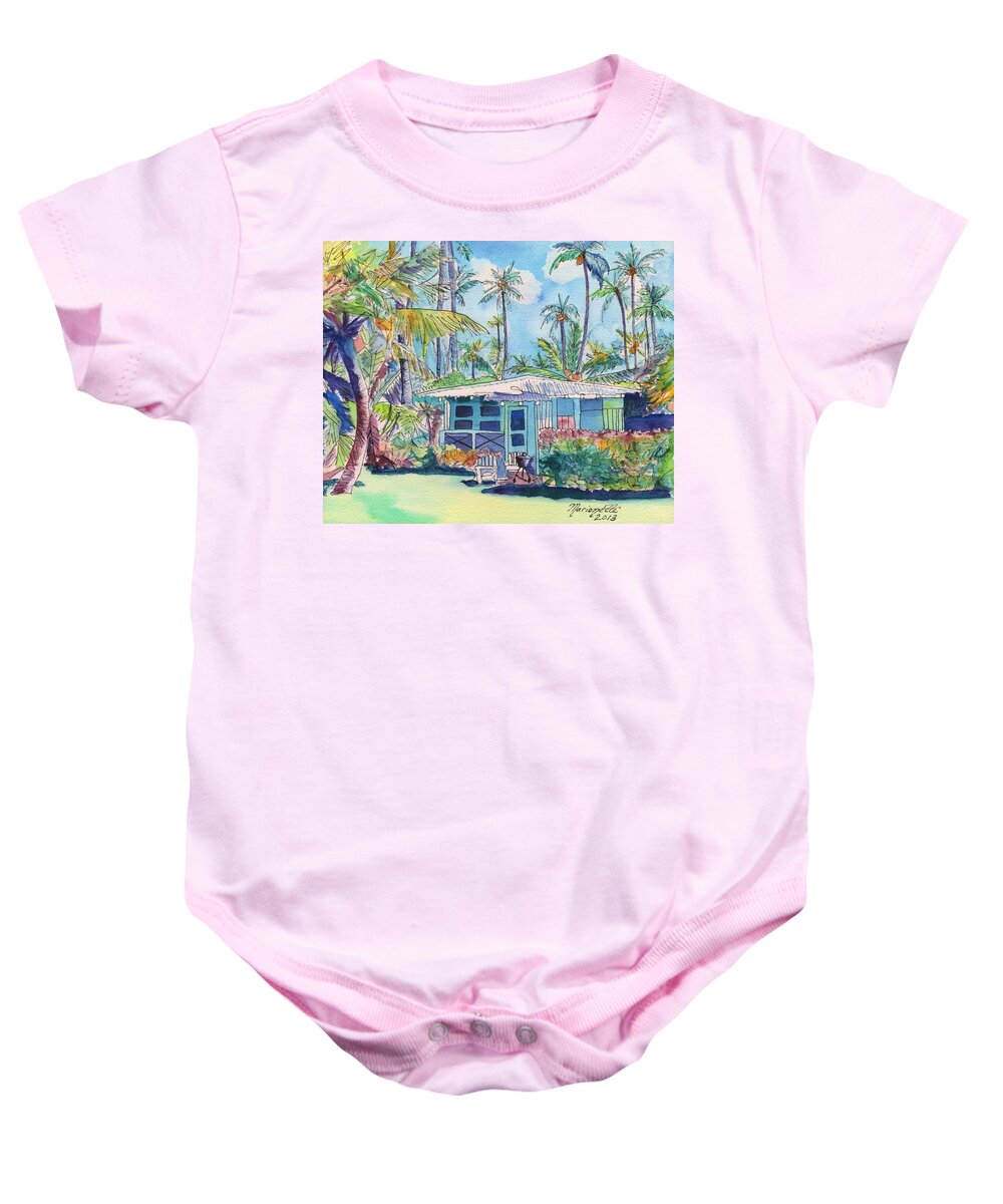 Plantation Cottage Baby Onesie featuring the painting Kauai Blue Cottage 2 by Marionette Taboniar