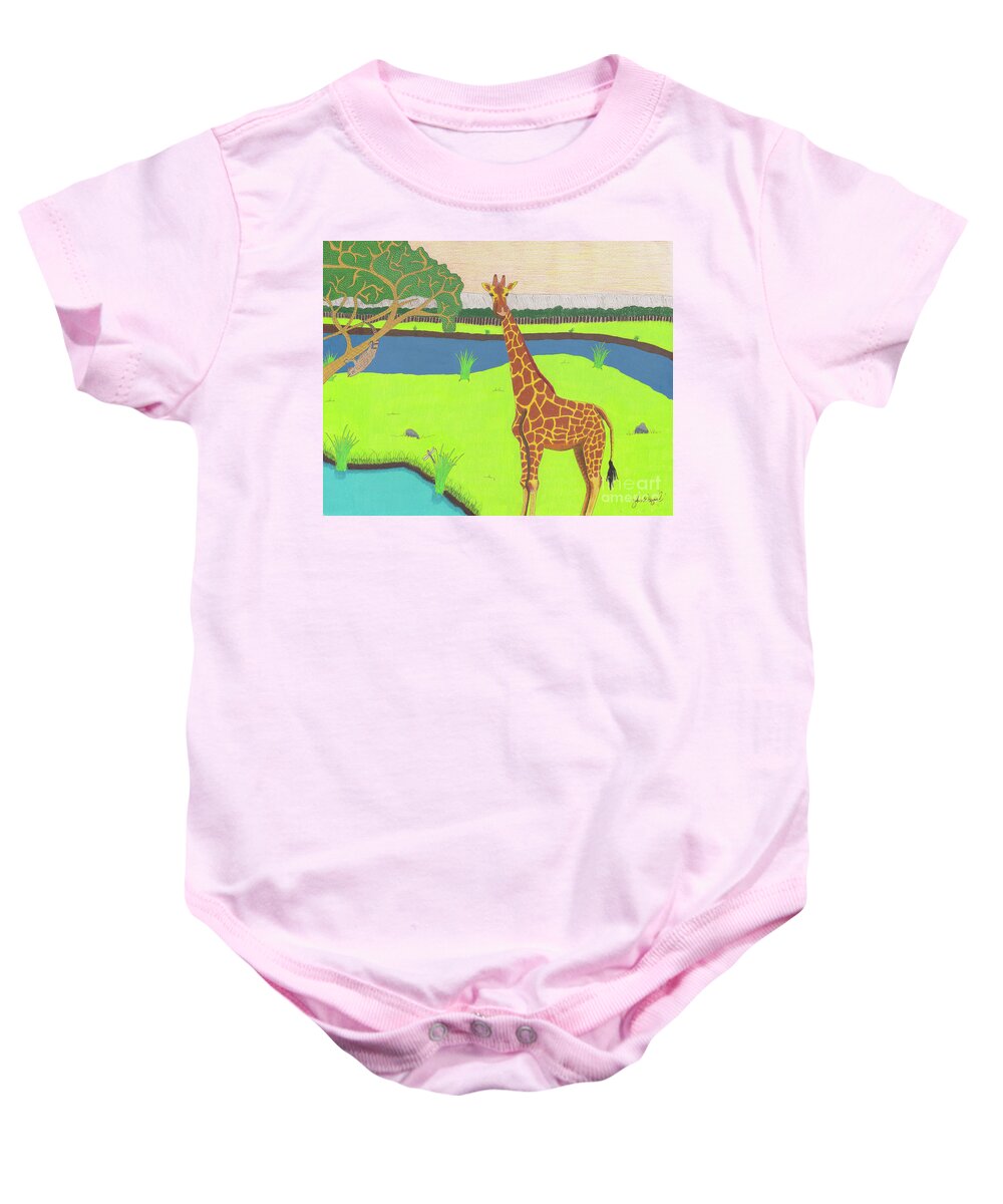 Africa Baby Onesie featuring the drawing Keeping A Lookout by John Wiegand