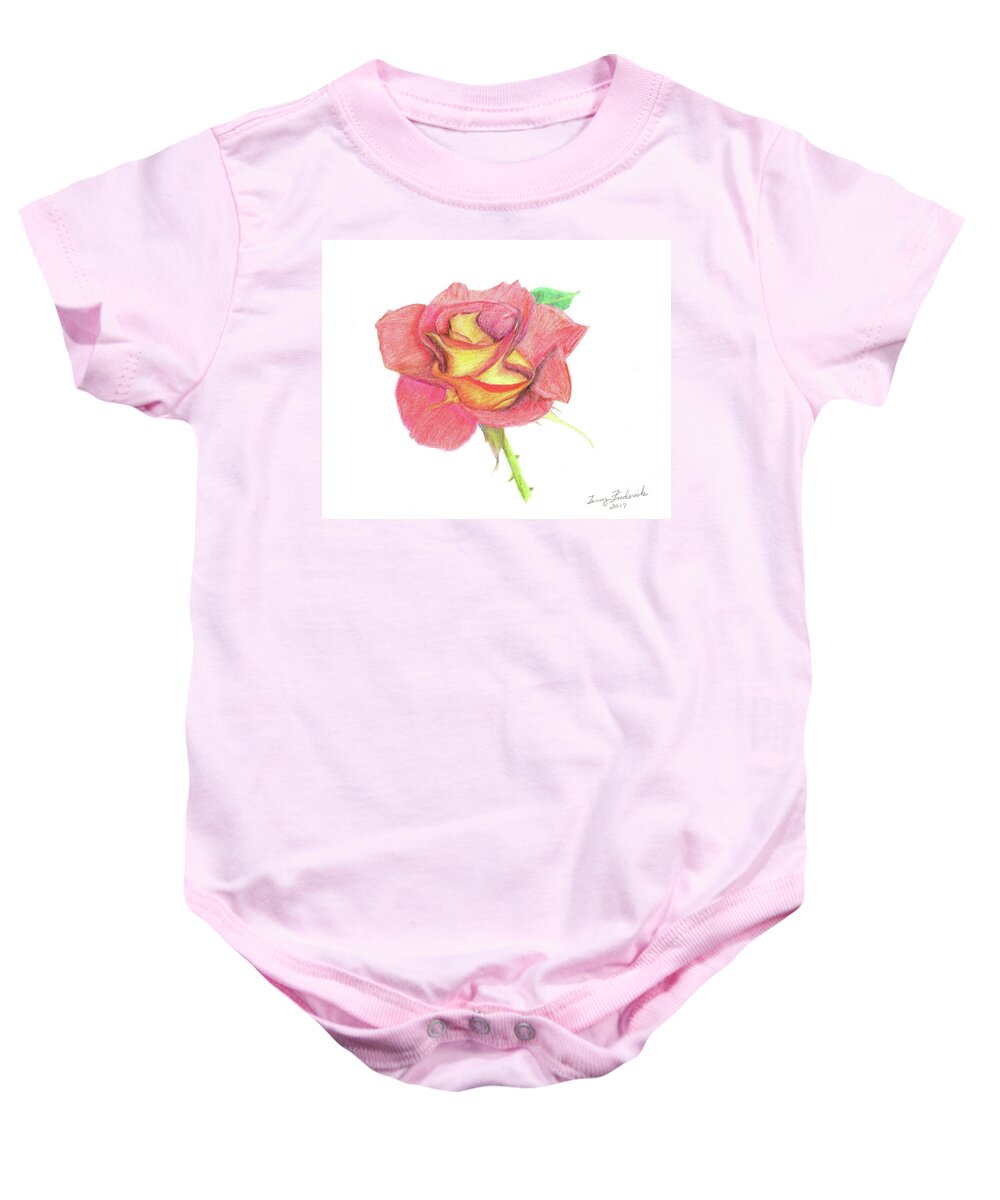 Rose Baby Onesie featuring the drawing Ketchup and Mustard Rose by Terry Frederick