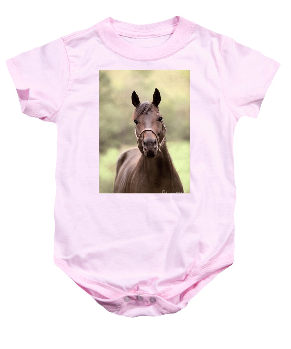 Rosemary Farm Baby Onesie featuring the photograph King Congie at Rosemary Farm by Carien Schippers