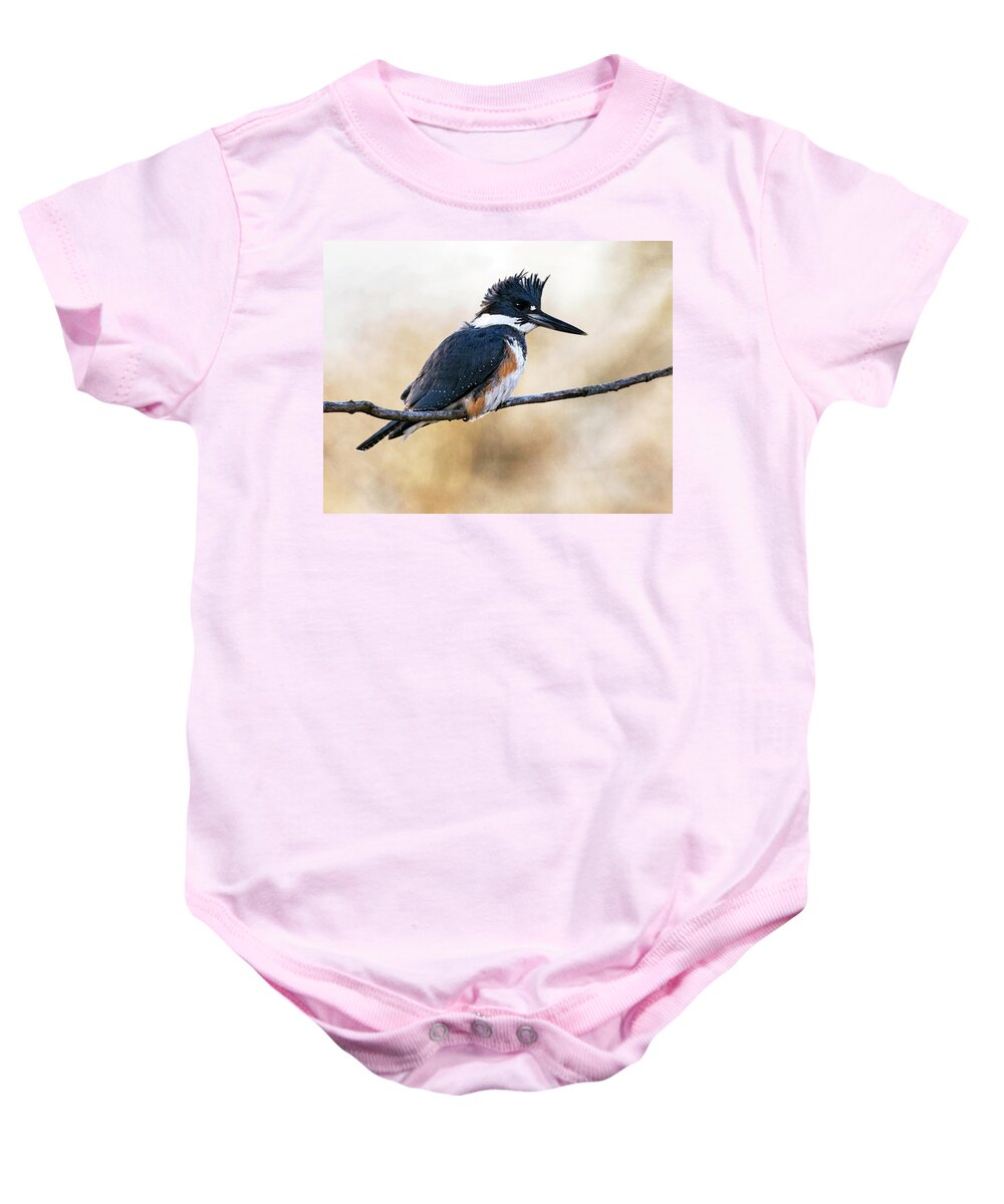 Bird Baby Onesie featuring the photograph Kingfisher Listens by Art Cole