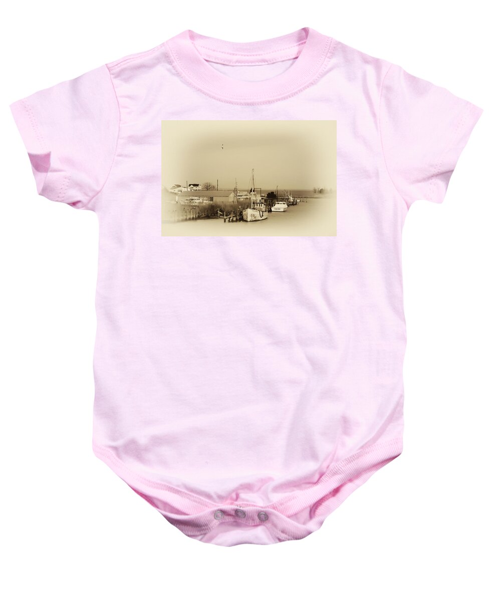 Knapps Narrows Baby Onesie featuring the photograph Knapps Narrows Tilghman Island by Bill Cannon