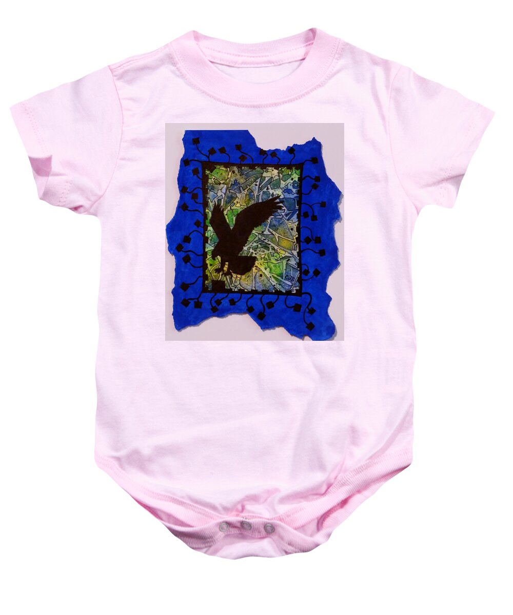 Eagle Baby Onesie featuring the painting Landing Eagle Silhouette by Christopher Schranck