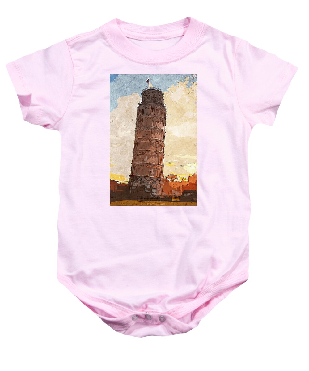 Leaning Tower Of Pisa Baby Onesie featuring the painting Leaning Tower of Pisa - 04 by AM FineArtPrints