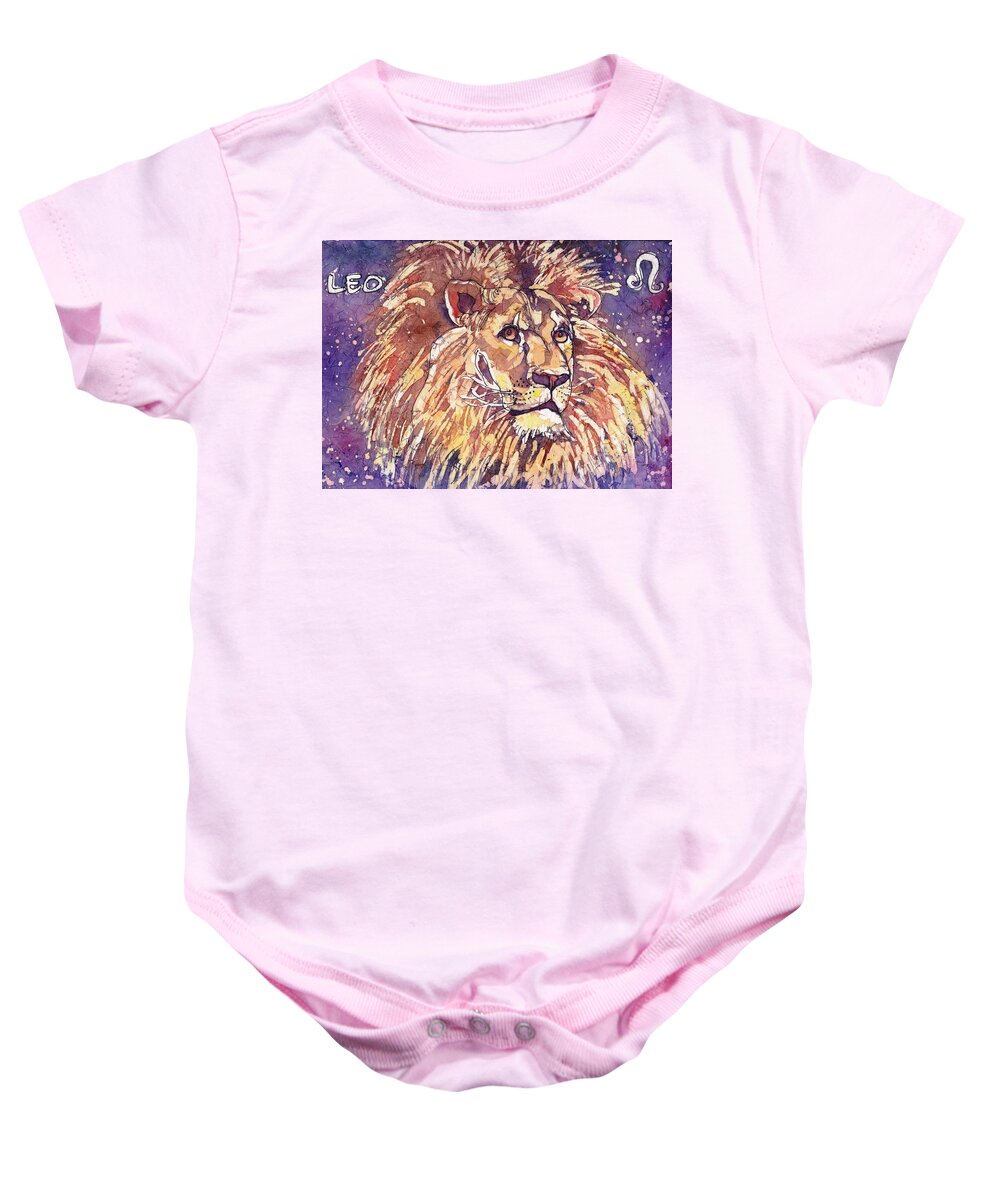 Zodiac Baby Onesie featuring the painting Leo by Ruth Kamenev