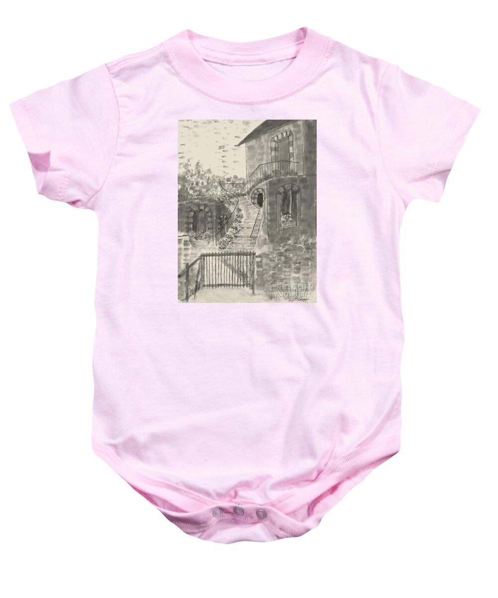 Architecture Baby Onesie featuring the painting Let Them Eat Warm Gray Cake by Jayne Somogy