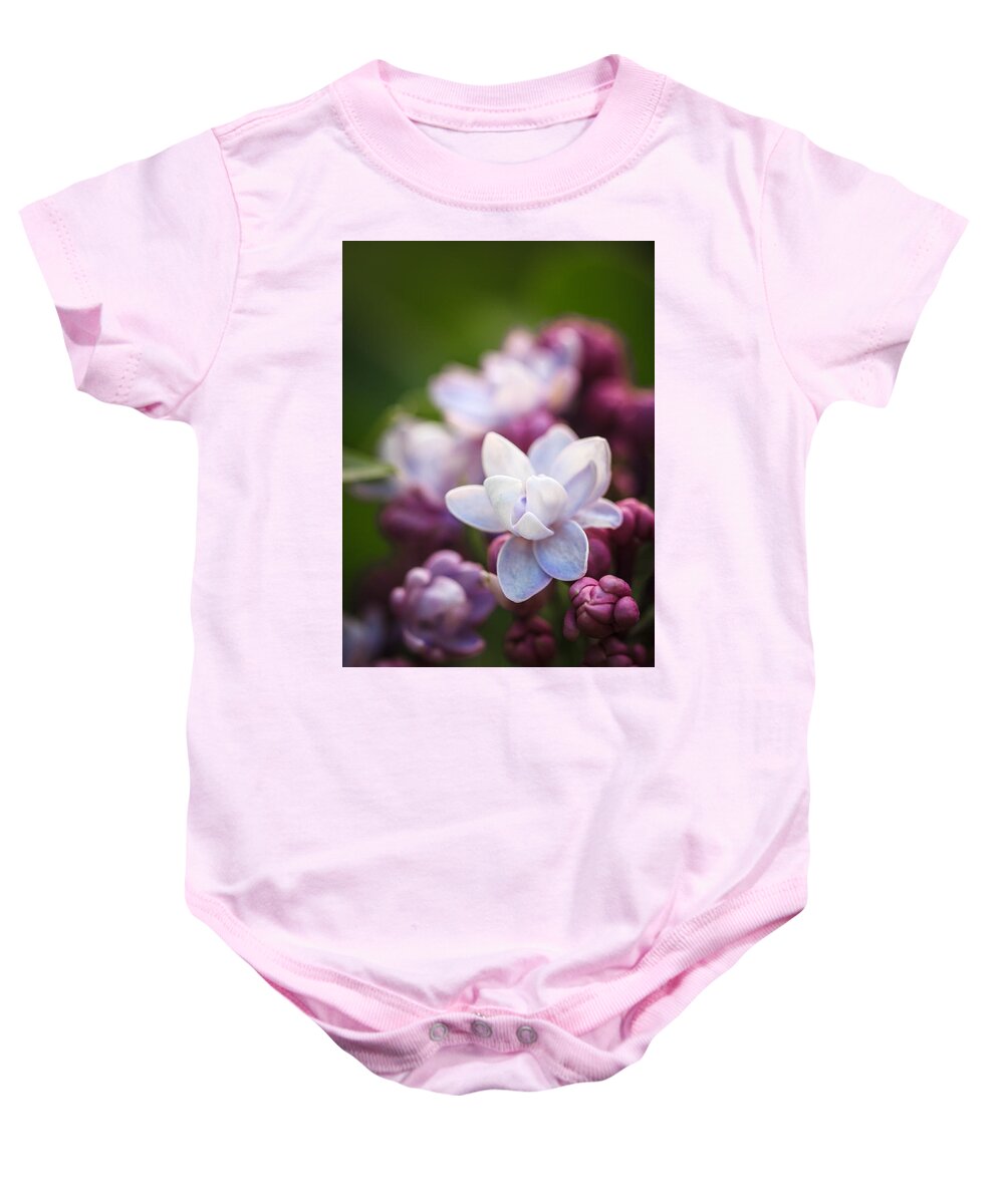 Illinois Baby Onesie featuring the photograph Lilacs of spring Macro by Joni Eskridge