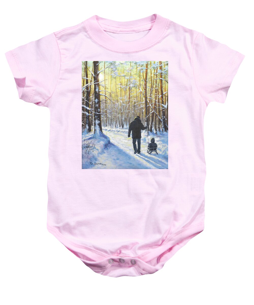 Snow Baby Onesie featuring the painting Little Buddy by Kim Lockman