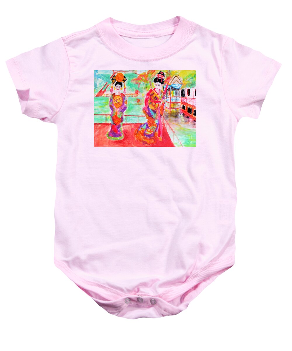 Lovely Asian Ladies Baby Onesie featuring the painting Lovely Asian Ladies by Stanley Morganstein