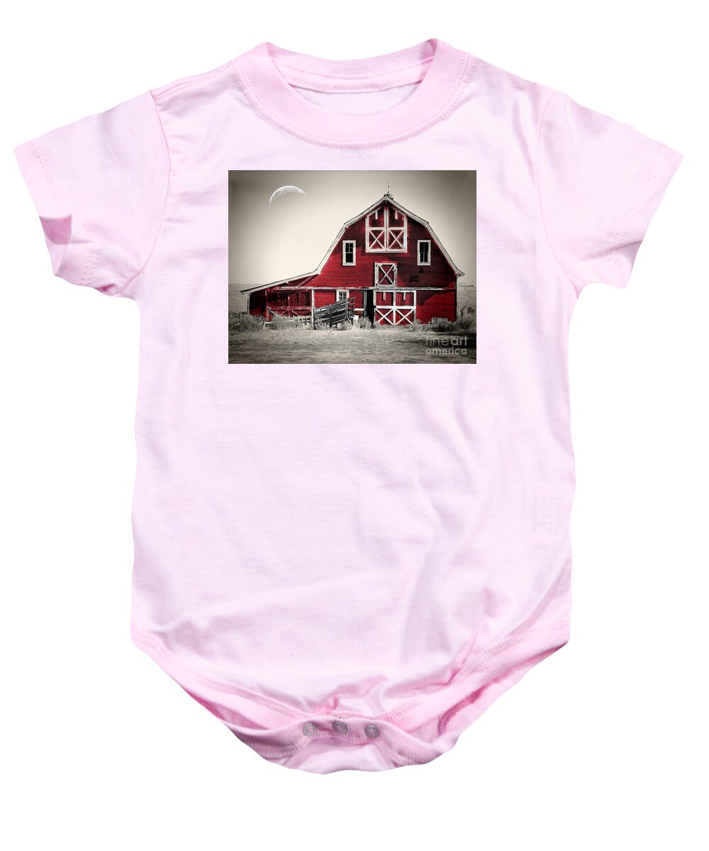 Red Barn Baby Onesie featuring the painting Luna Barn by Mindy Sommers