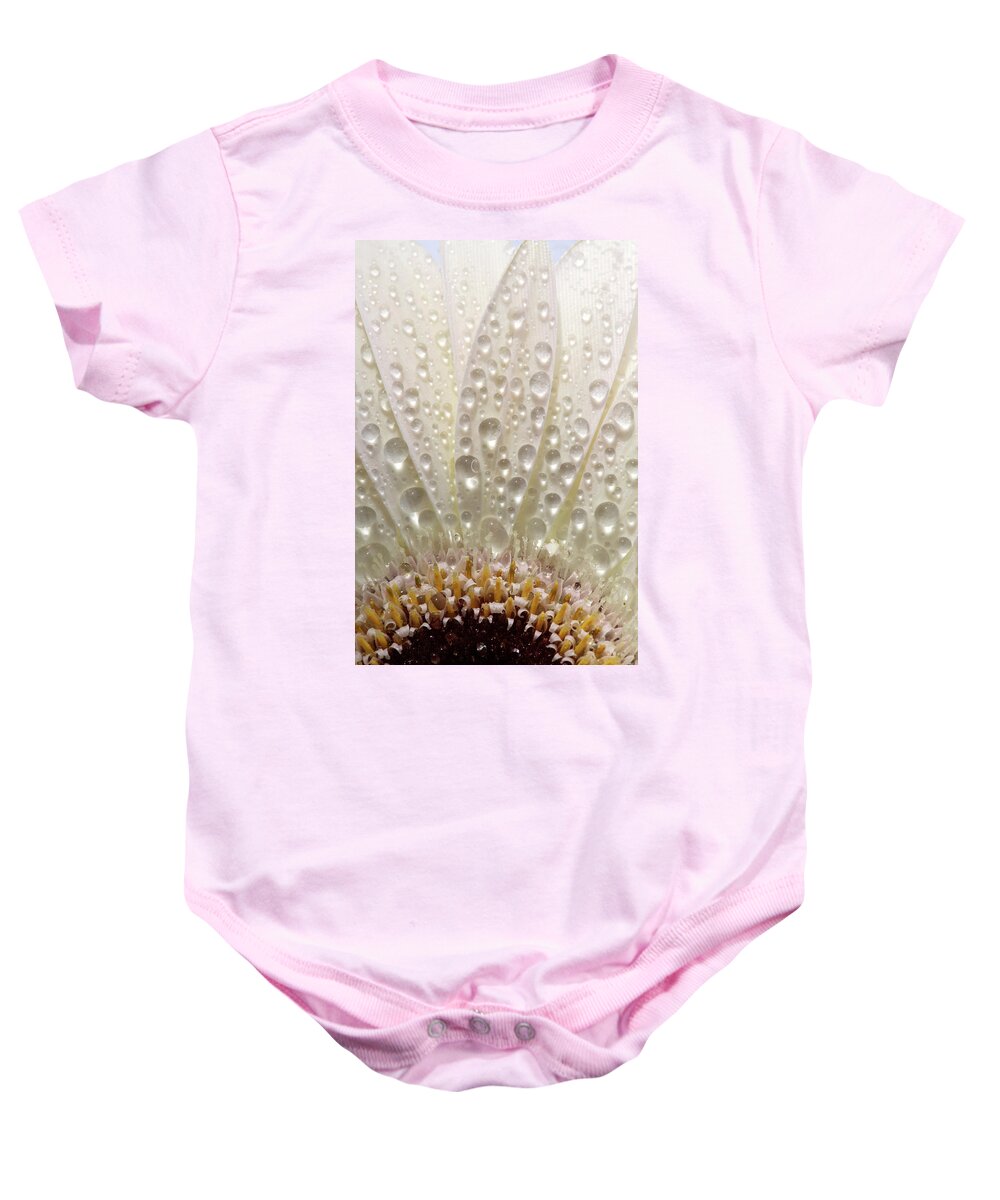 Daisy Baby Onesie featuring the digital art Macro close up of a daisy flower by Mark Duffy