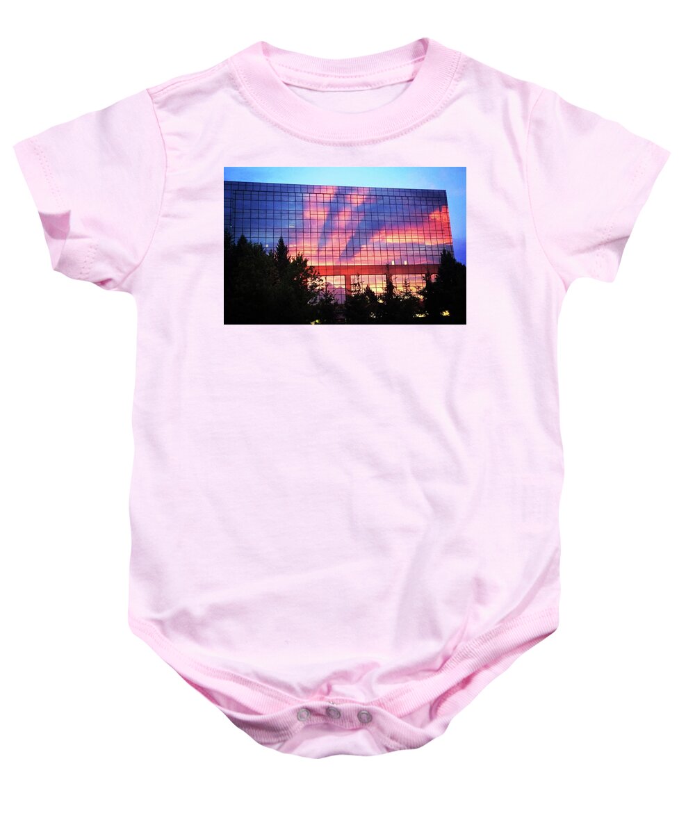 Building Baby Onesie featuring the photograph Mirrored Sky by Jason Nicholas