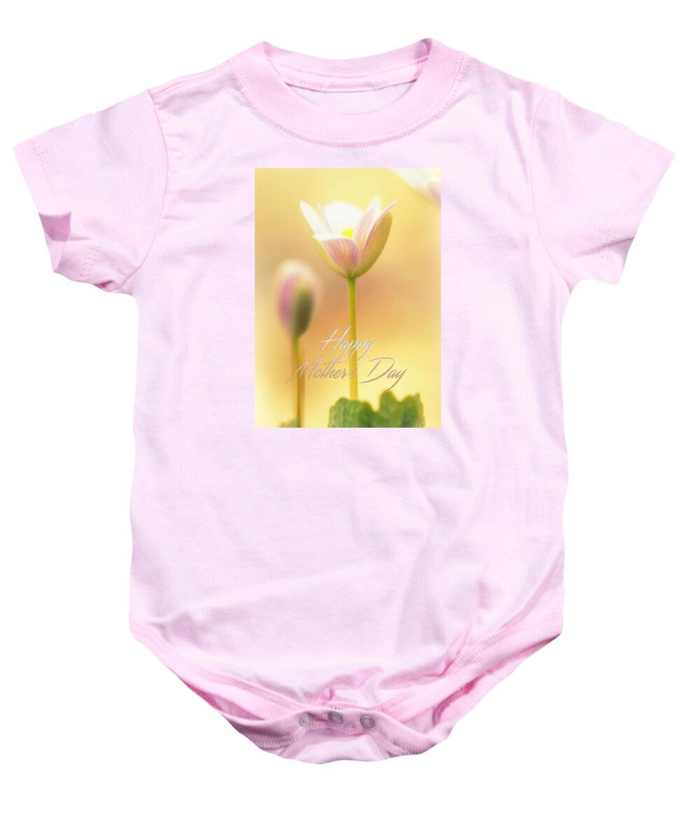 mother's Day Baby Onesie featuring the photograph Mother's Day Greeting Card - Bloodroot Wildflower by Carol Senske
