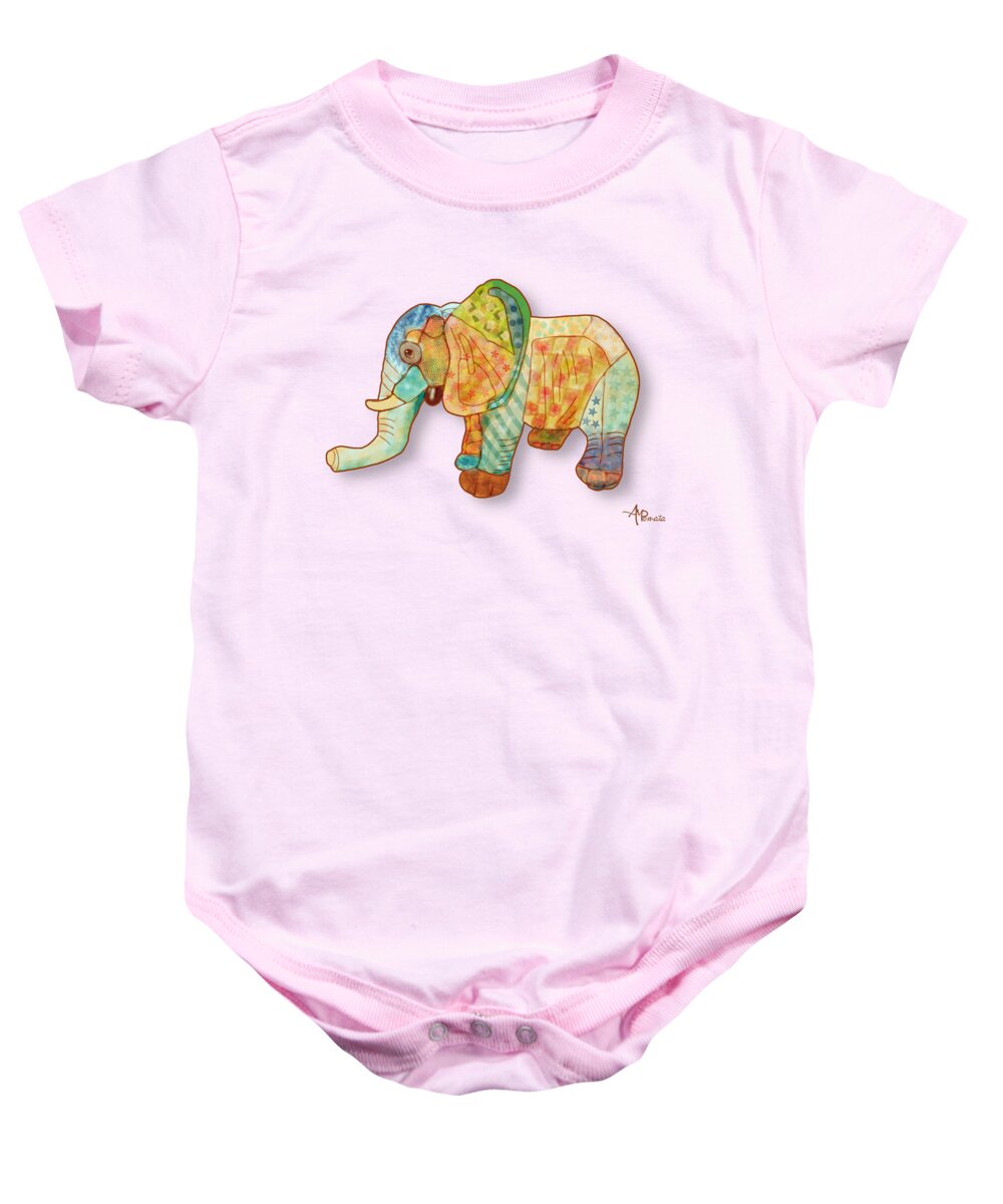 Elephant Baby Onesie featuring the mixed media Multicolor Elephant by Angeles M Pomata