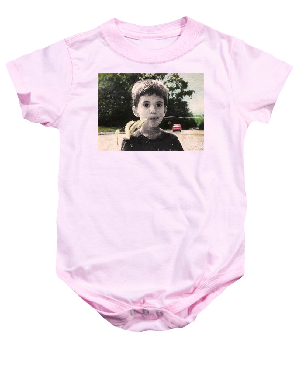 Innocence Baby Onesie featuring the mixed media My Little Marcus by Leah Tomaino