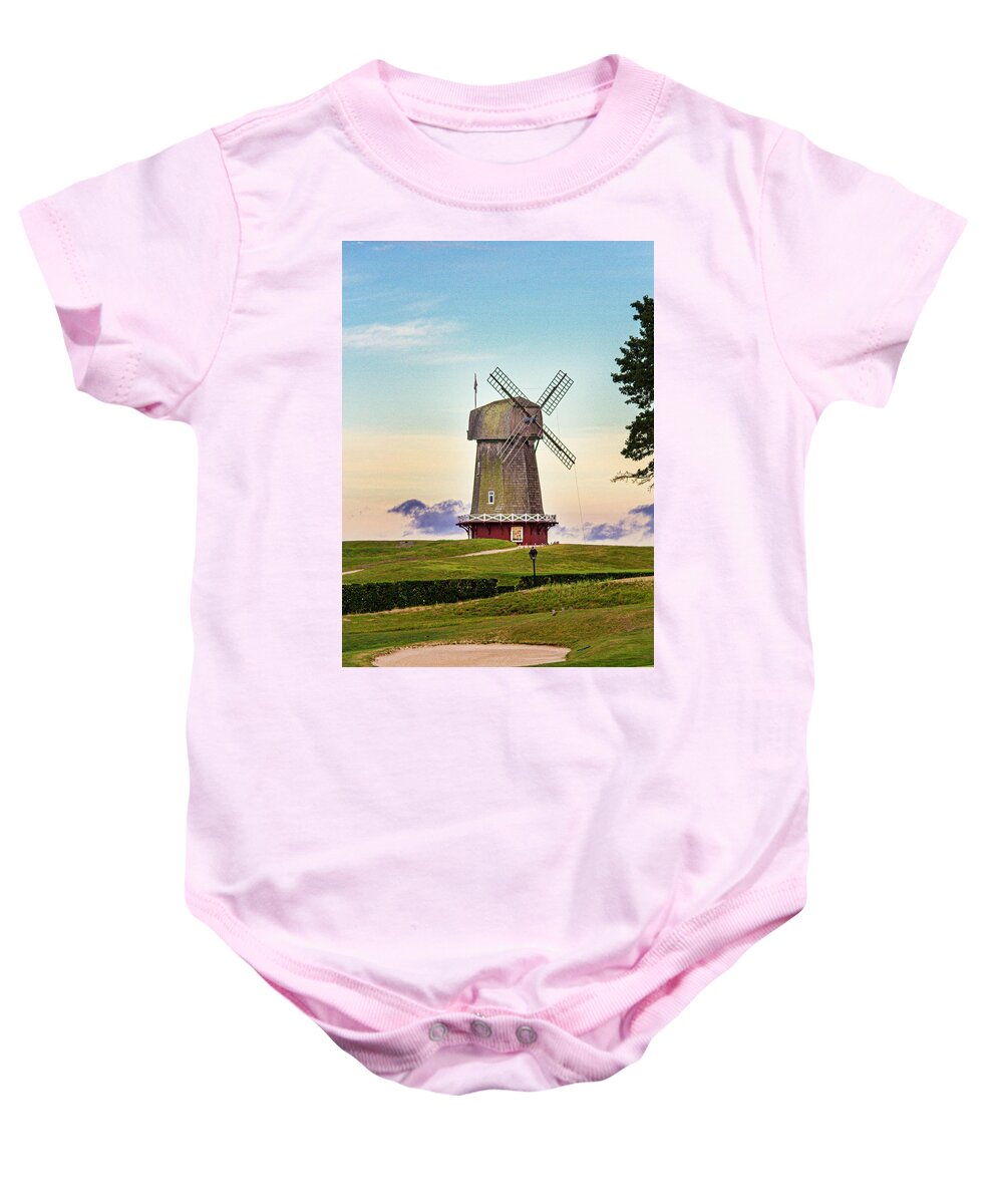 Windmill Baby Onesie featuring the photograph National Golf Links of America Windmill by Robert Seifert
