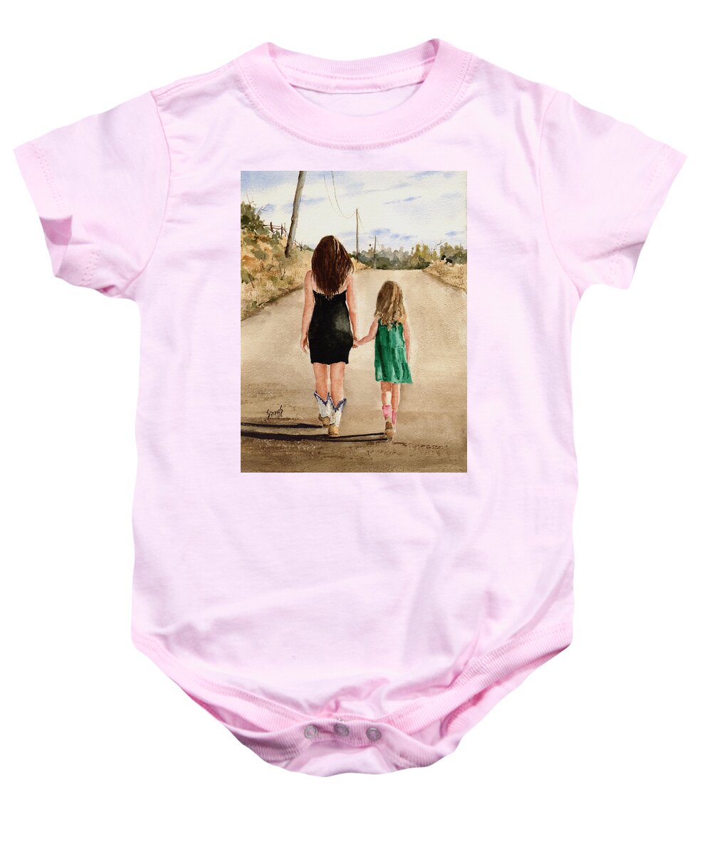 Girls Baby Onesie featuring the painting Northwest Oklahoma Sisters by Sam Sidders