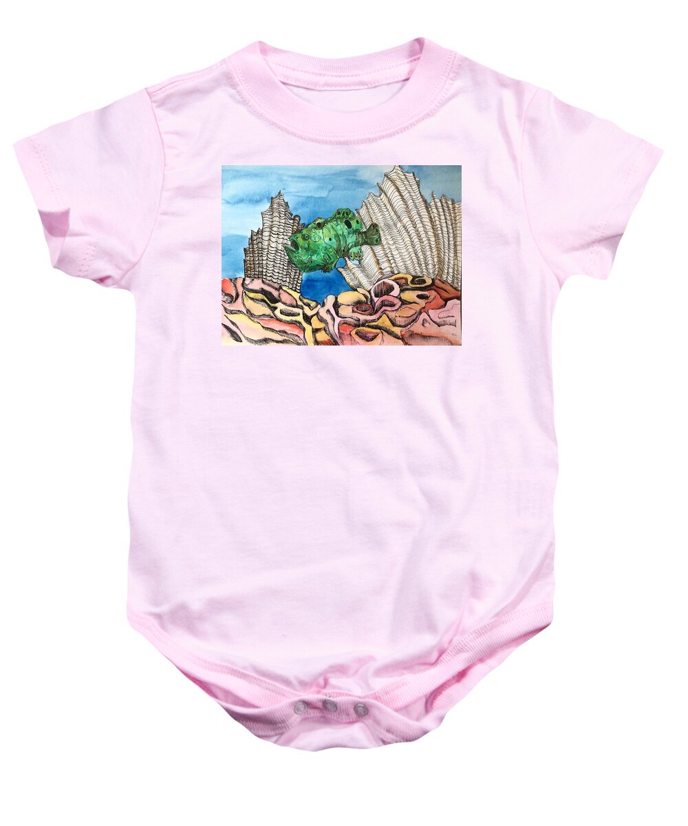  Ocellated Baby Onesie featuring the painting Ocellated Frogfish by Mastiff Studios