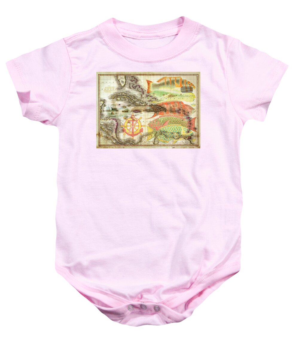 Boats Baby Onesie featuring the photograph Old Nautical Reef Map by Debra and Dave Vanderlaan