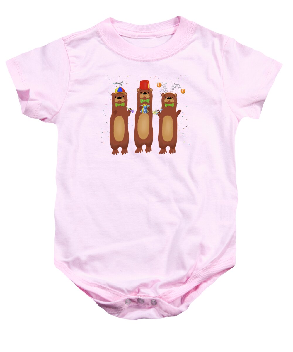 Otter Baby Onesie featuring the painting Otter Party And You Are Invited by Little Bunny Sunshine