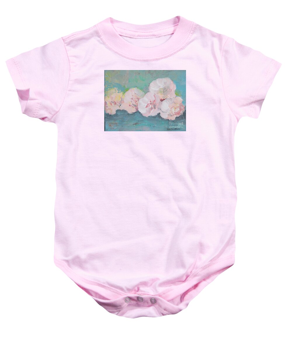 Pale Baby Onesie featuring the painting Pale Pink Peonies by Robin Pedrero