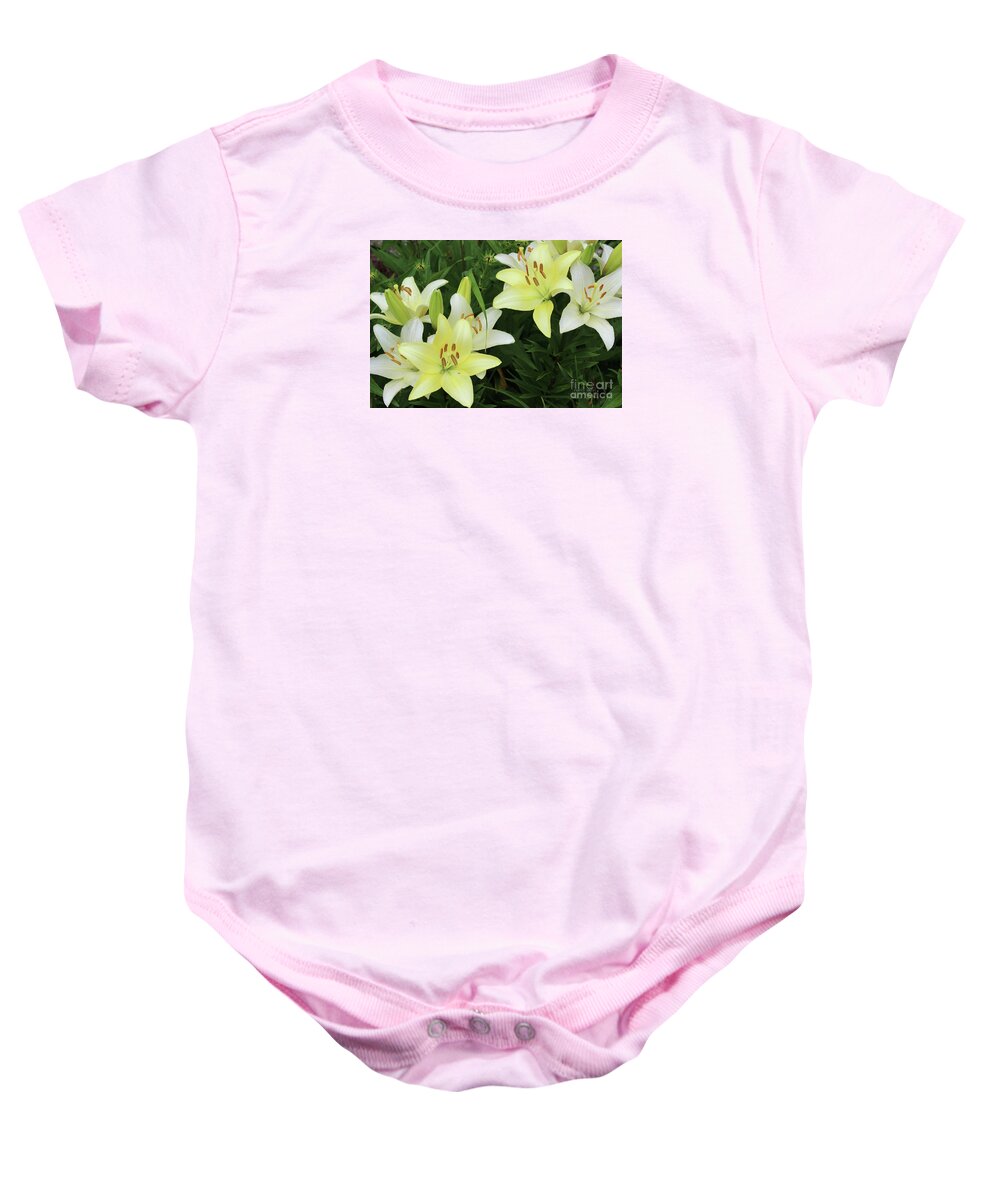 Flower Pictures Baby Onesie featuring the painting Pale Yellow Daylily Flowers by Corey Ford